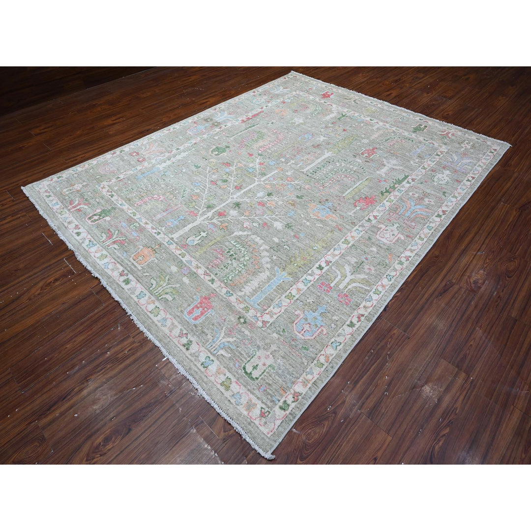 7'8" x 9'10" New Hand Knotted Green Wool Rectangle Oriental Rug - MOA10289155