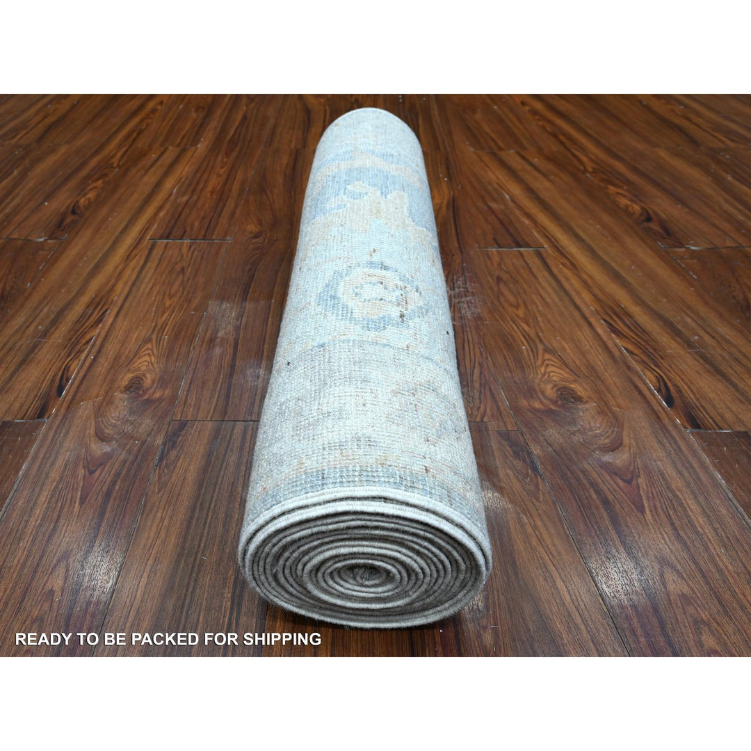 2'9" x 19'6" New Hand Knotted Grey Wool Runner Oriental Rug - MOA10289157