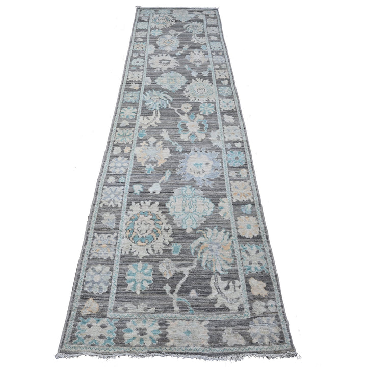 2'10" x 11'9" New Hand Knotted Grey Wool Runner Oriental Rug - MOA10289158