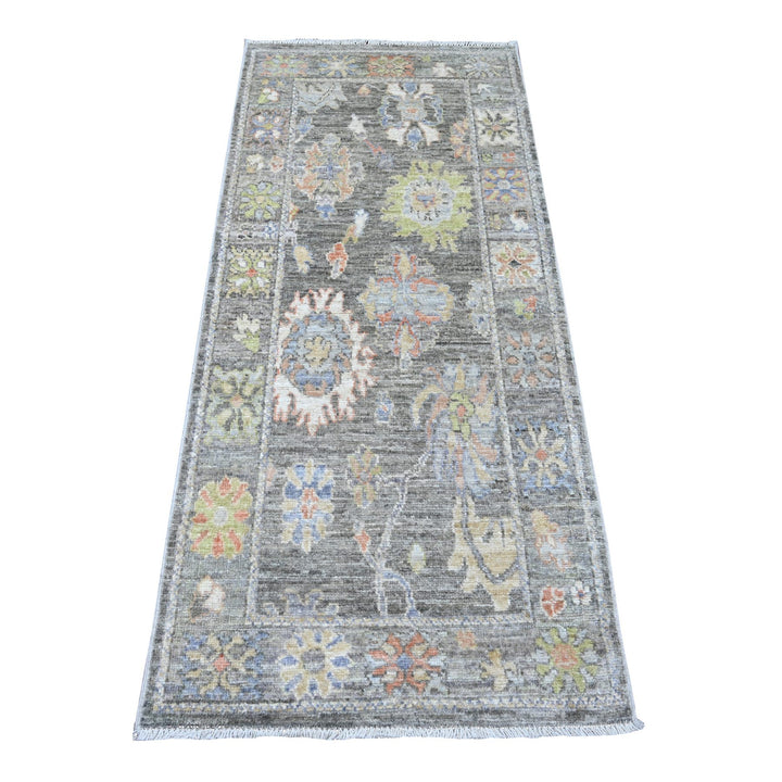 2'7" x 6'1" New Hand Knotted Grey Wool Runner Oriental Rug - MOA10289159