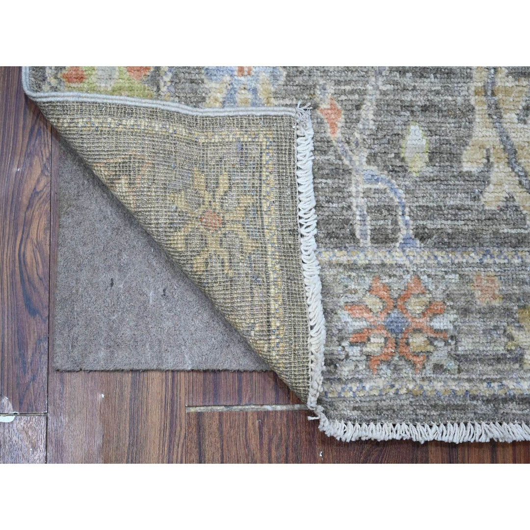 2'7" x 6'1" New Hand Knotted Grey Wool Runner Oriental Rug - MOA10289159