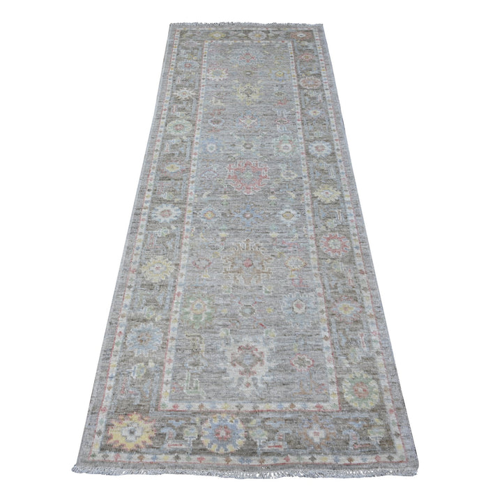 2'10" x 7'10" New Hand Knotted Grey Wool Runner Oriental Rug - MOA10289160