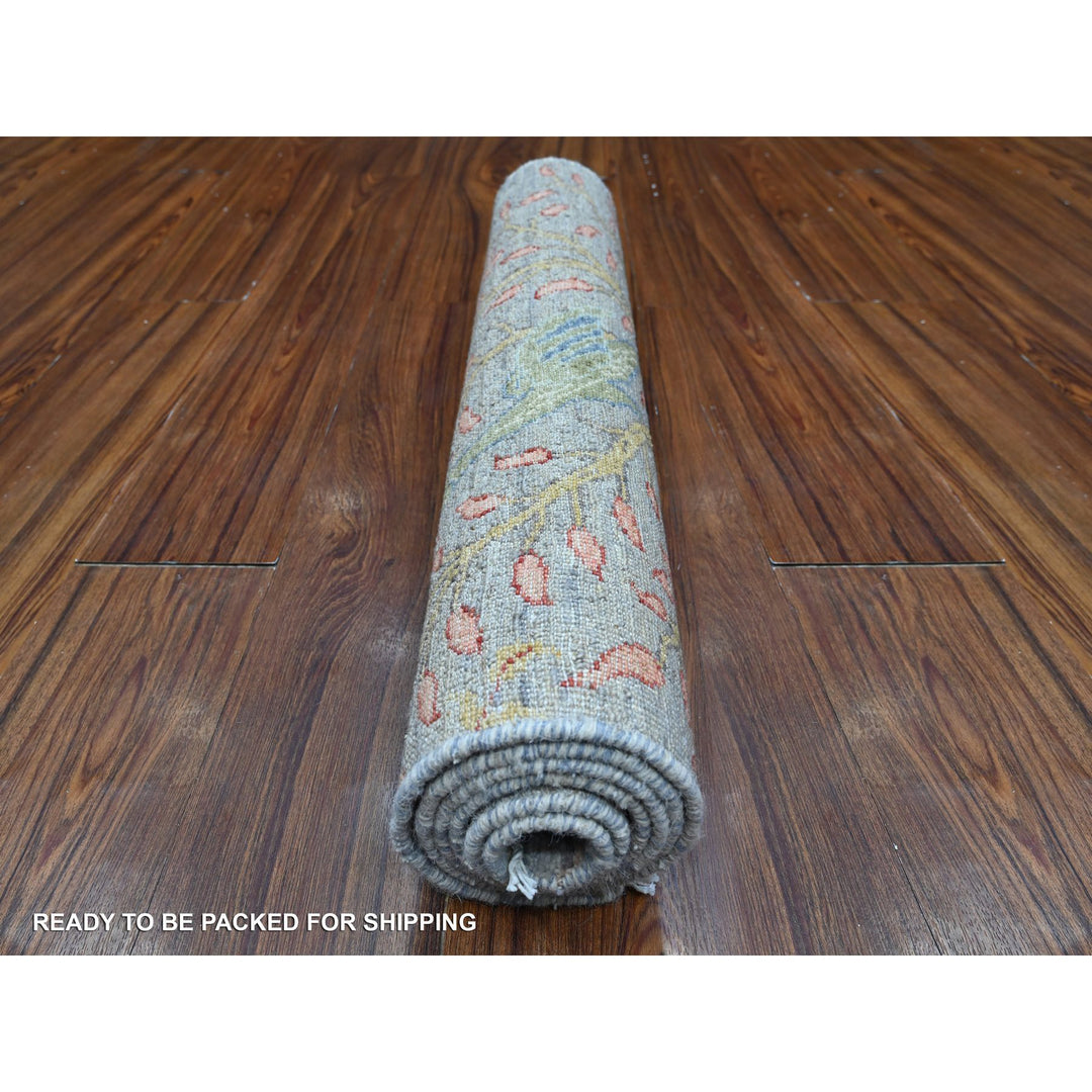 2'6" x 5'10" New Hand Knotted Grey Wool Runner Oriental Rug - MOA10289162