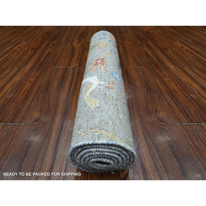 2'7" x 7'9" New Hand Knotted Grey Wool Runner Oriental Rug - MOA10289163