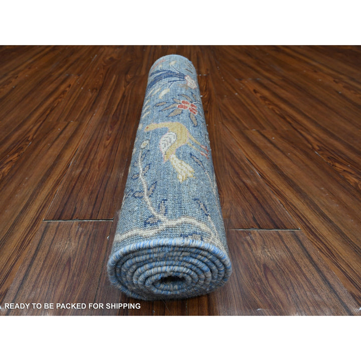 2'6" x 8'2" New Hand Knotted Blue Wool Runner Oriental Rug - MOA10289164