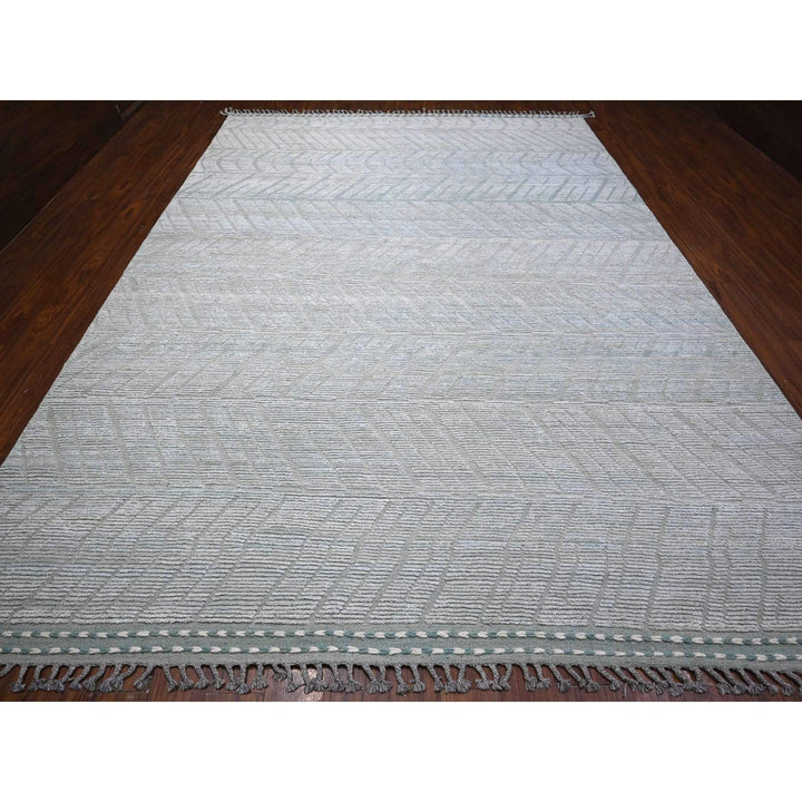 9'11" x 13'11" New Hand Knotted Blue Wool Rectangle Oriental Rug - MOA10289168