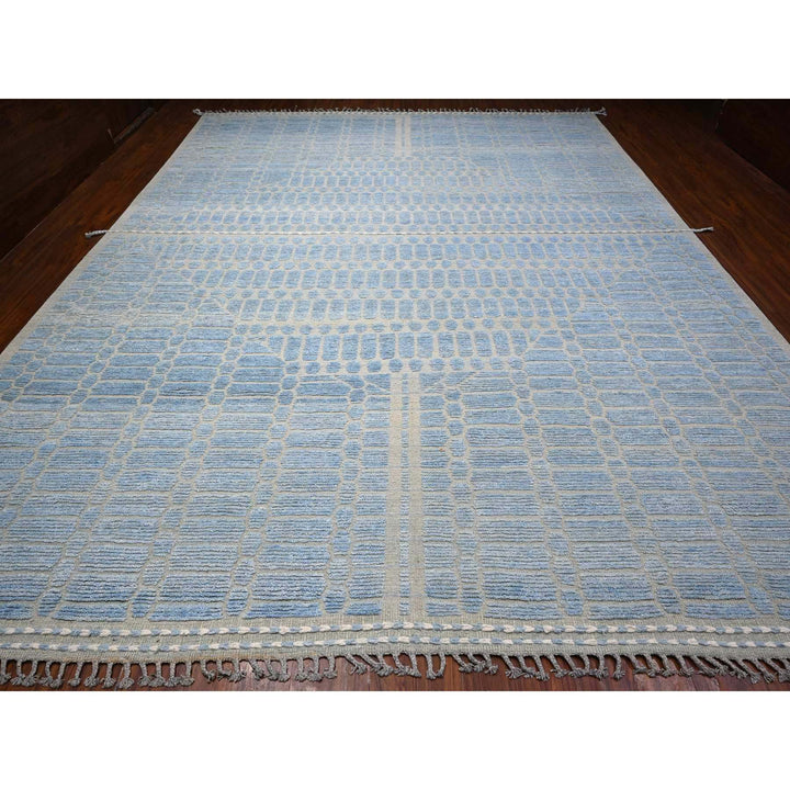 11'9" x 15'1" New Hand Knotted Blue Wool Rectangle Oriental Rug - MOA10289169