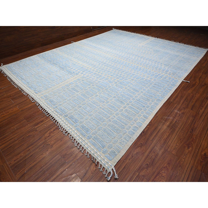 11'9" x 15'1" New Hand Knotted Blue Wool Rectangle Oriental Rug - MOA10289169