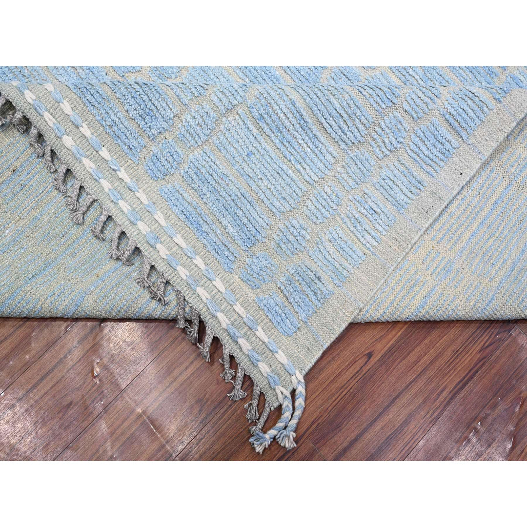 11'9" x 15'1" New Hand Knotted Blue Wool Rectangle Oriental Rug - MOA10289169