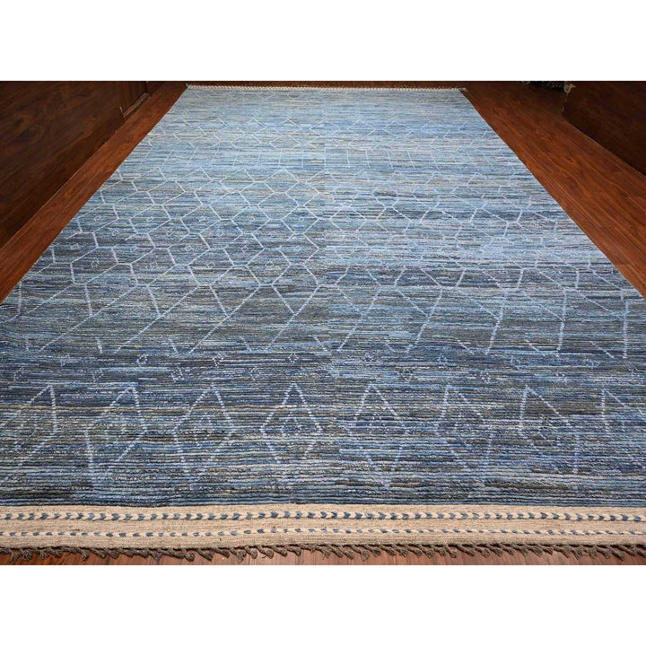 12'0" x 18'5" New Hand Knotted Blue Wool Rectangle Oriental Rug - MOA10289170