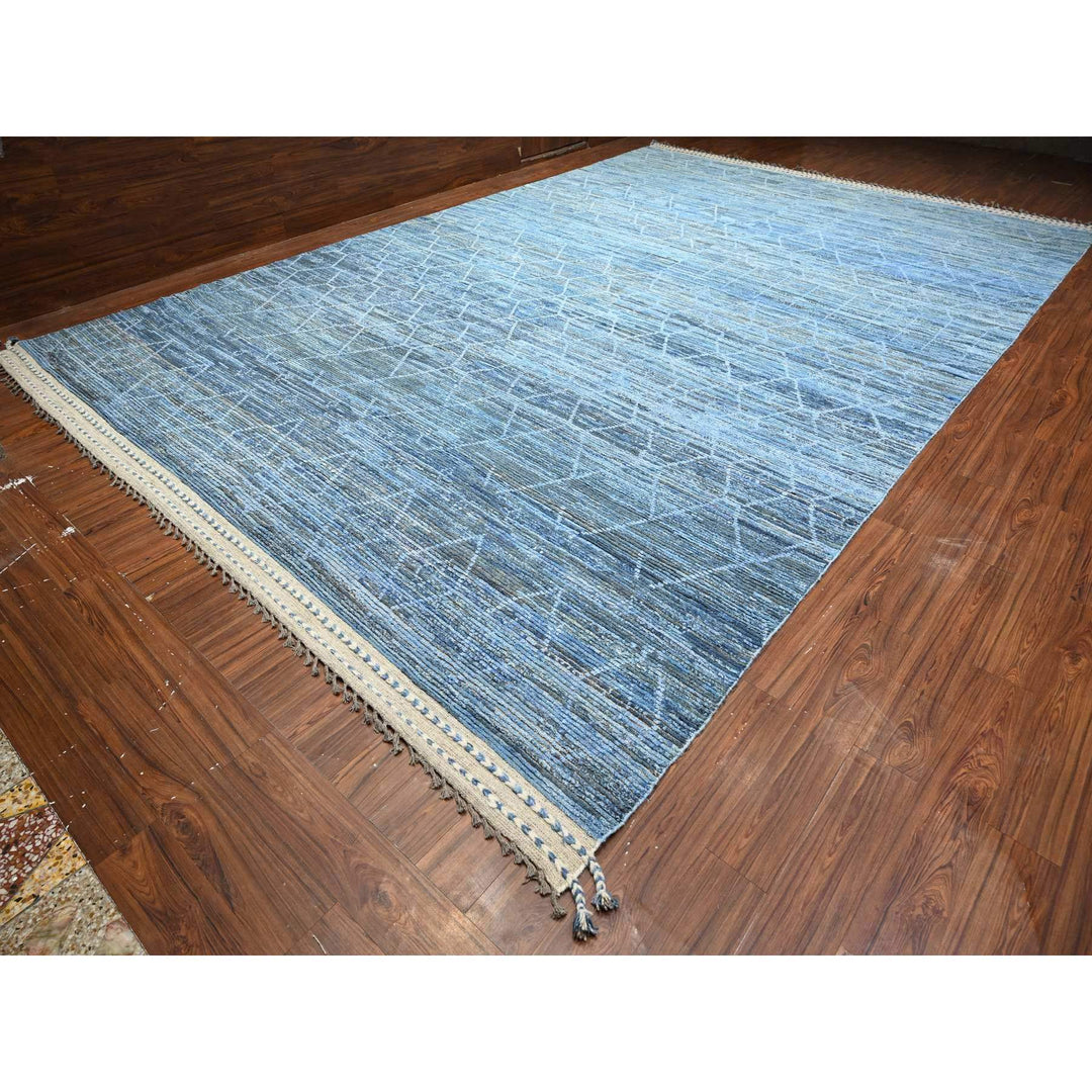 12'0" x 18'5" New Hand Knotted Blue Wool Rectangle Oriental Rug - MOA10289170