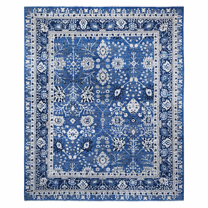 11'10" x 14'5" New Hand Knotted Blue Wool Rectangle Oriental Rug - MOA10289177