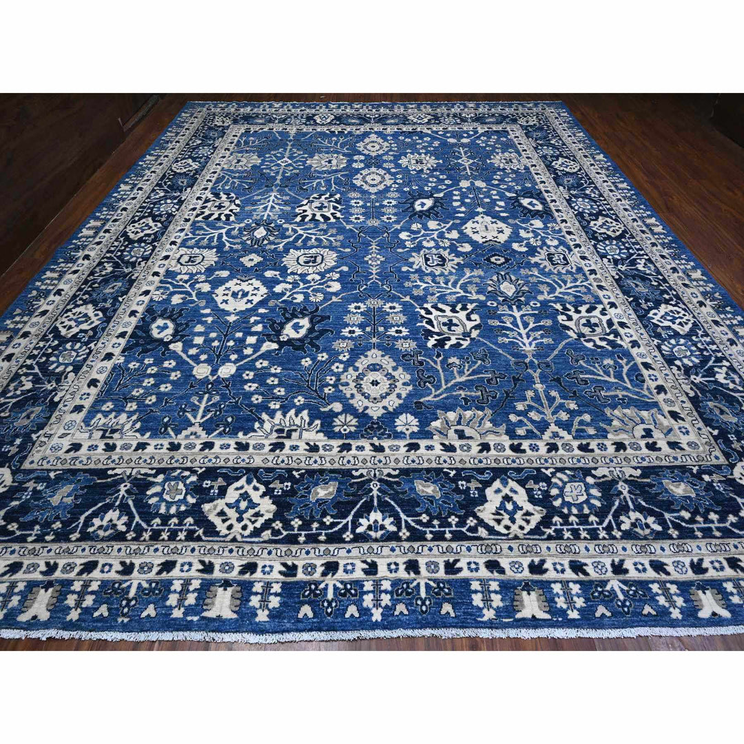 11'10" x 14'5" New Hand Knotted Blue Wool Rectangle Oriental Rug - MOA10289177