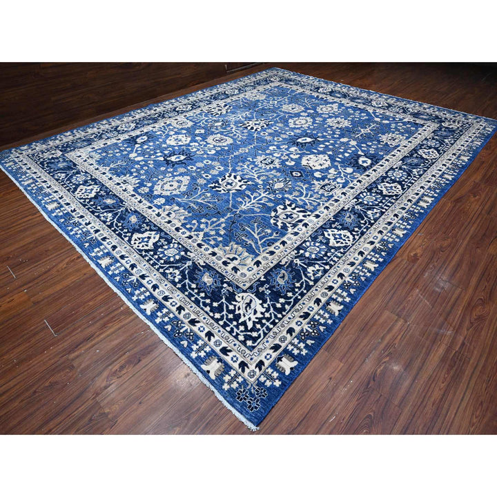 11'10" x 14'5" New Hand Knotted Blue Wool Rectangle Oriental Rug - MOA10289177