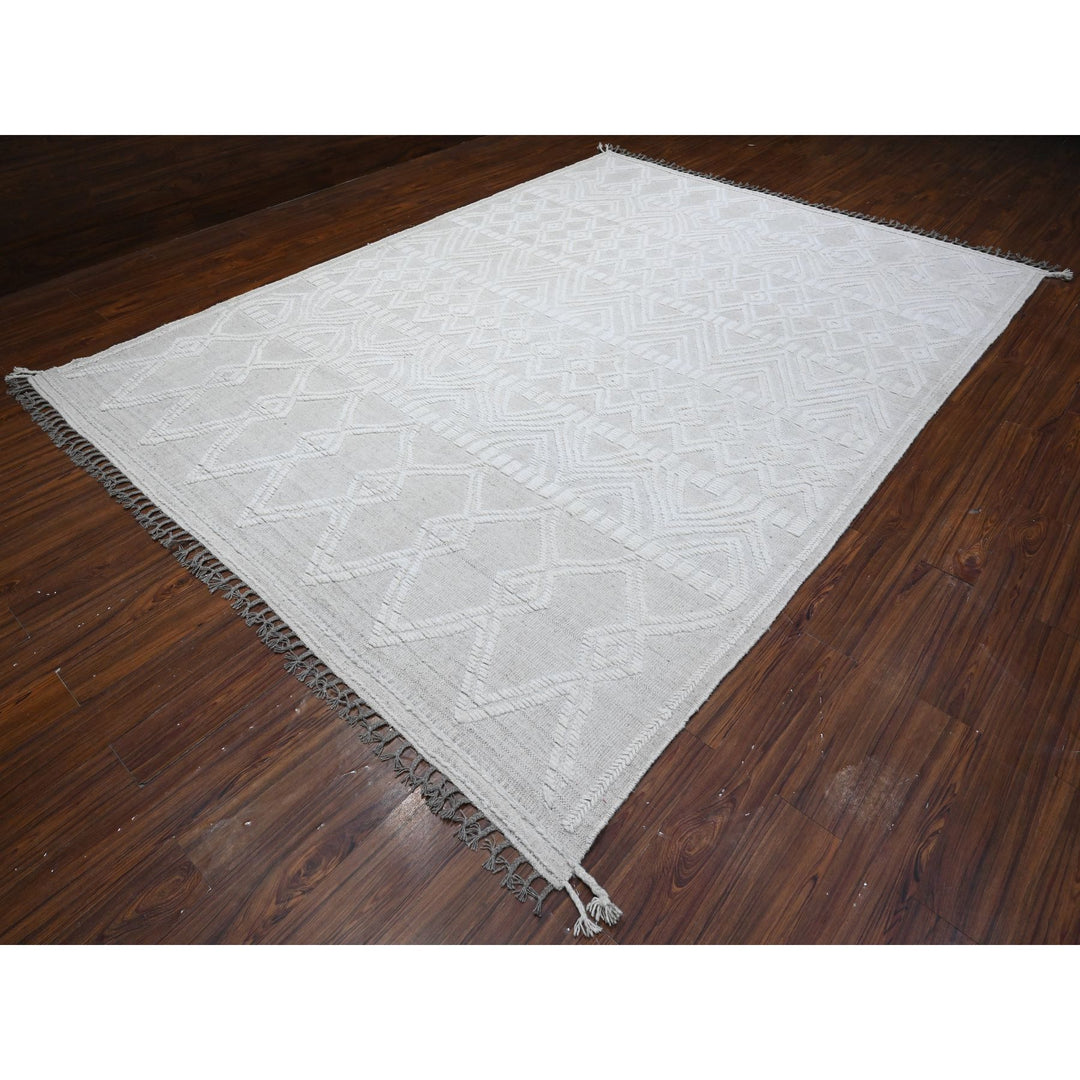 8'11" x 12'3" New Hand Knotted Ivory Wool Rectangle Oriental Rug - MOA10289187