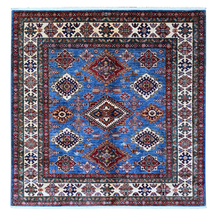 5'11" x 5'11" New Hand Knotted Blue Cotton Square Oriental Rug - MOA10289213