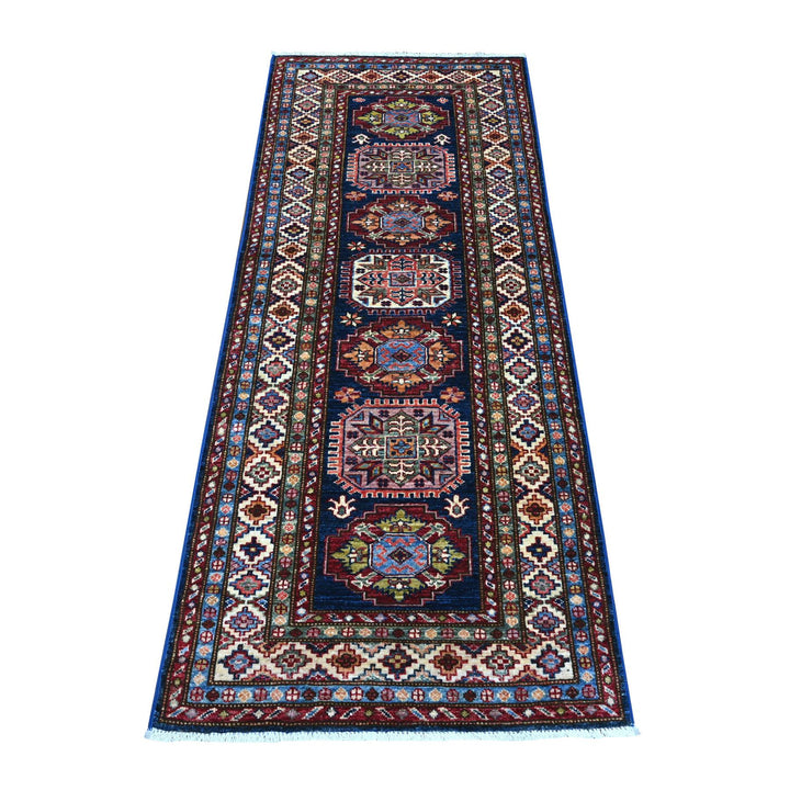 2'7" x 6'4" New Hand Knotted Blue Wool Runner Oriental Rug - MOA10289224