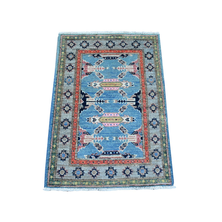 2'0" x 2'11" New Hand Knotted Blue Cotton Rectangle Oriental Rug - MOA10289250