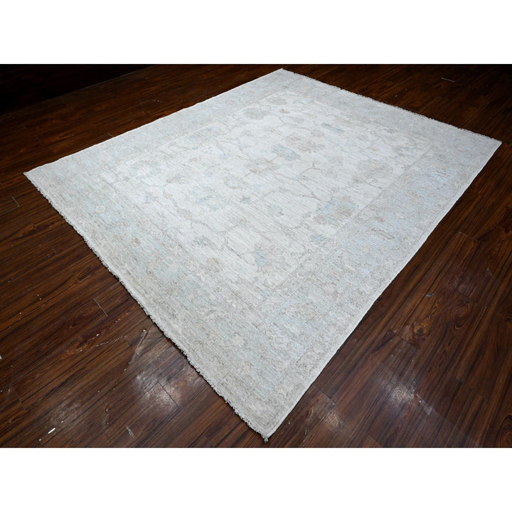 8'1" x 9'7" New Hand Knotted Ivory Wool Rectangle Oriental Rug - MOA10289257