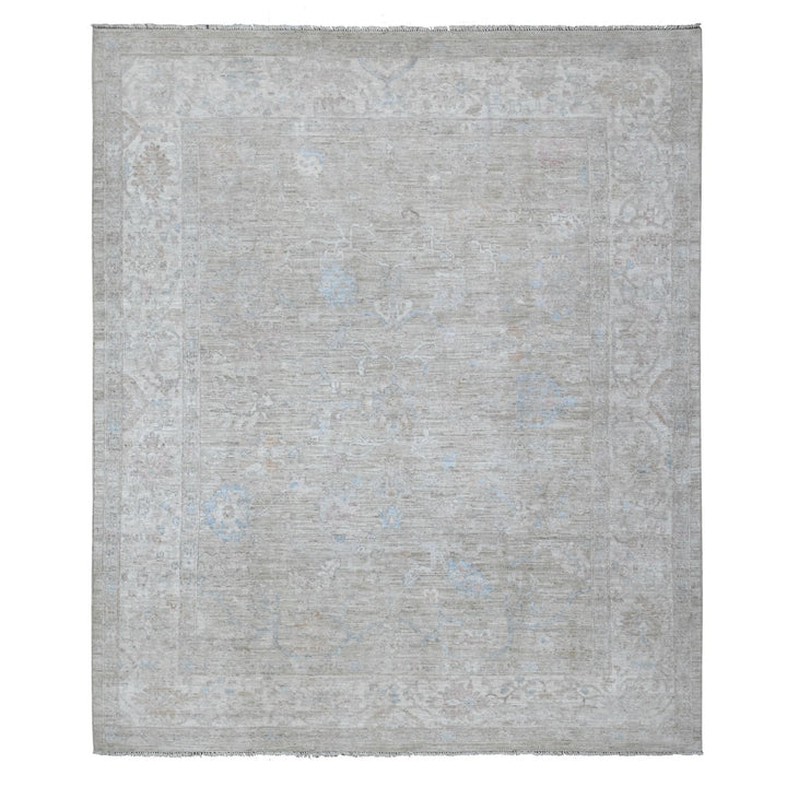 8'3" x 9'10" New Hand Knotted Grey Wool Rectangle Oriental Rug - MOA10289258