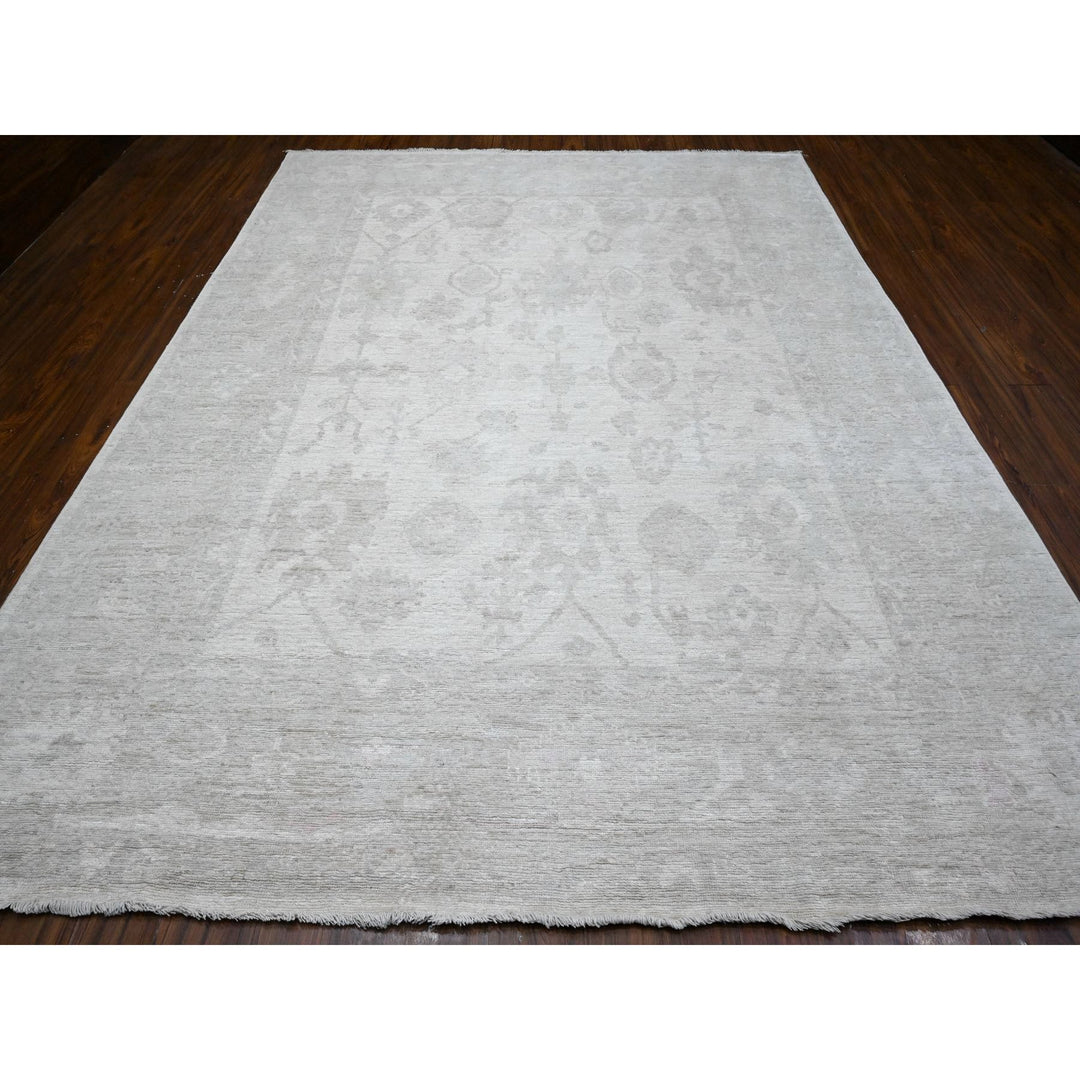 8'10" x 11'6" New Hand Knotted Ivory Wool Rectangle Oriental Rug - MOA10289268