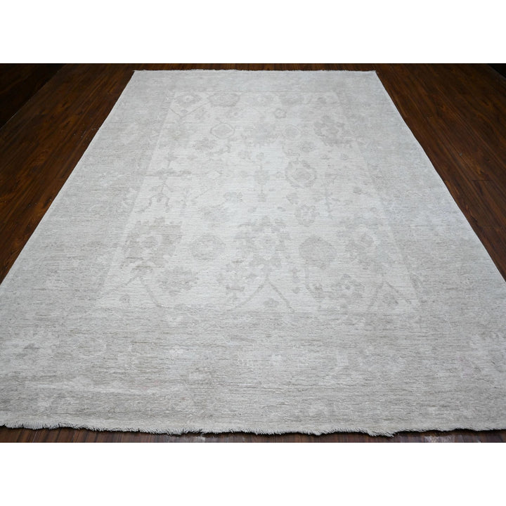 8'10" x 11'6" New Hand Knotted Ivory Wool Rectangle Oriental Rug - MOA10289268