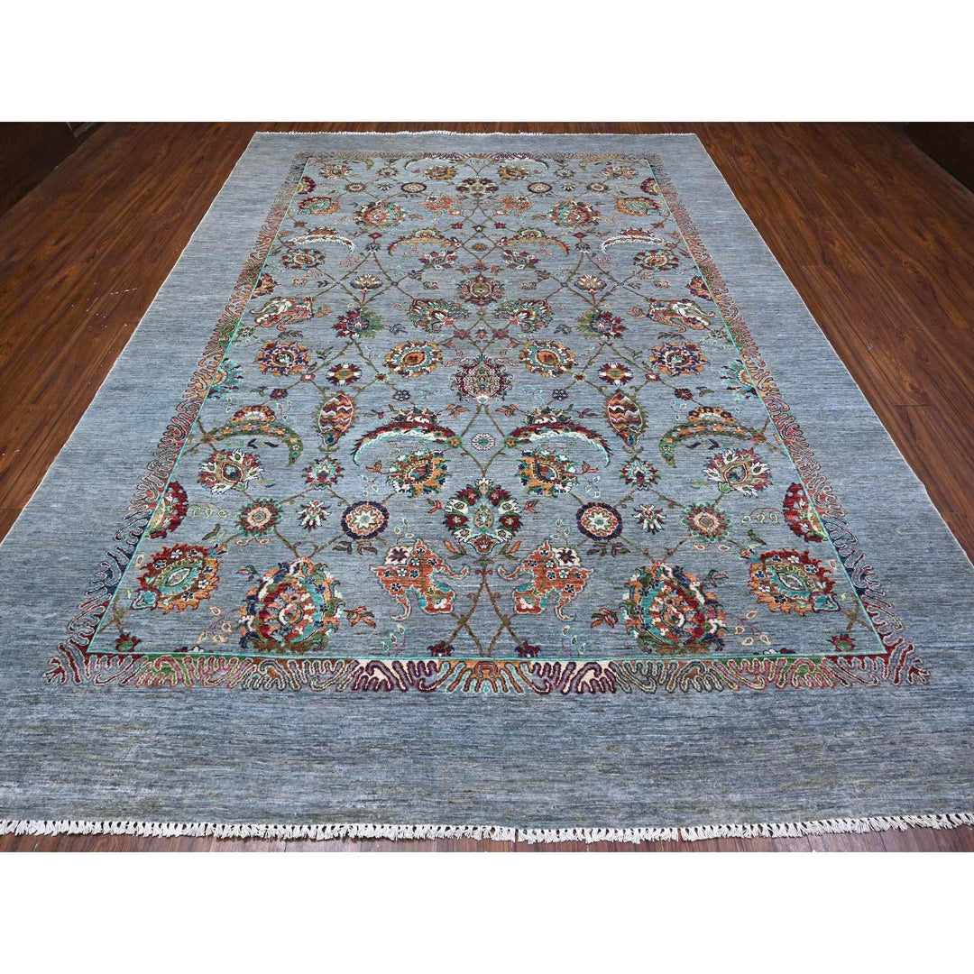 8'10" x 11'11" New Hand Knotted Grey Wool Rectangle Oriental Rug - MOA10289277