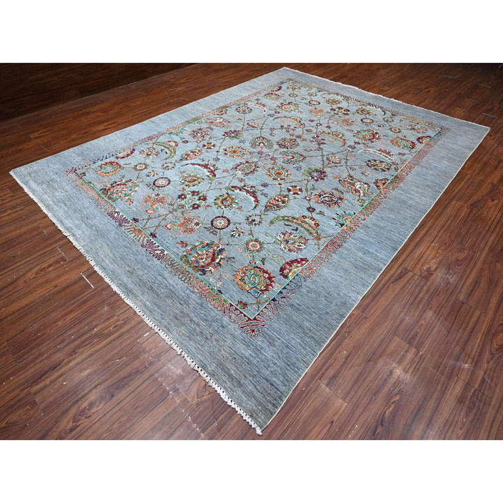 8'10" x 11'11" New Hand Knotted Grey Wool Rectangle Oriental Rug - MOA10289277