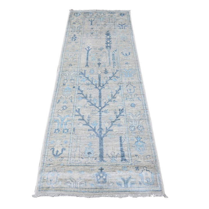 2'9" x 7'9" New Hand Knotted Grey Wool Runner Oriental Rug - MOA10289278