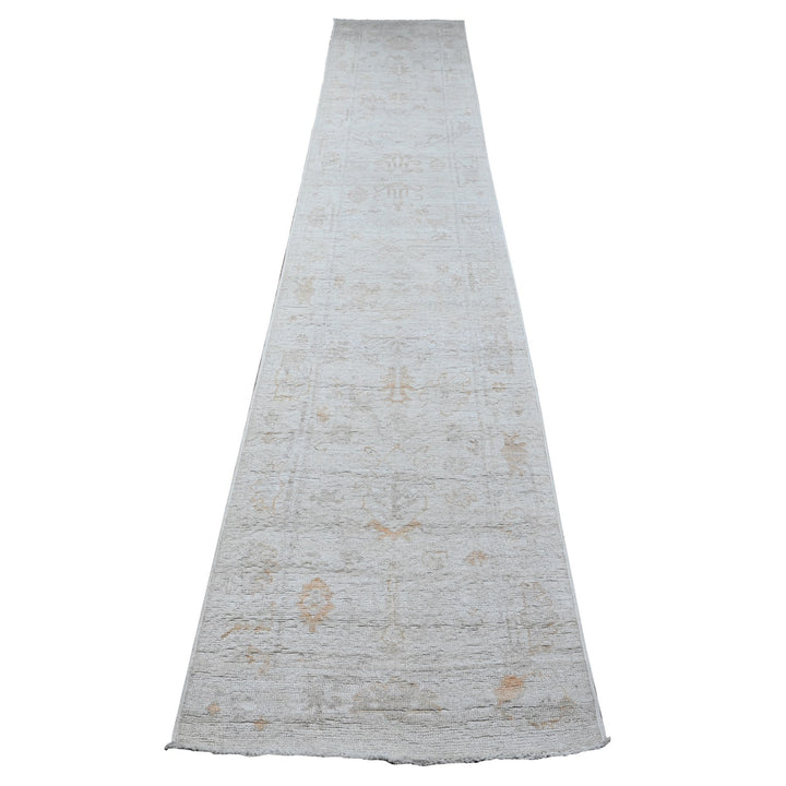 2'5" x 13'7" New Hand Knotted Grey Wool Runner Oriental Rug - MOA10289280