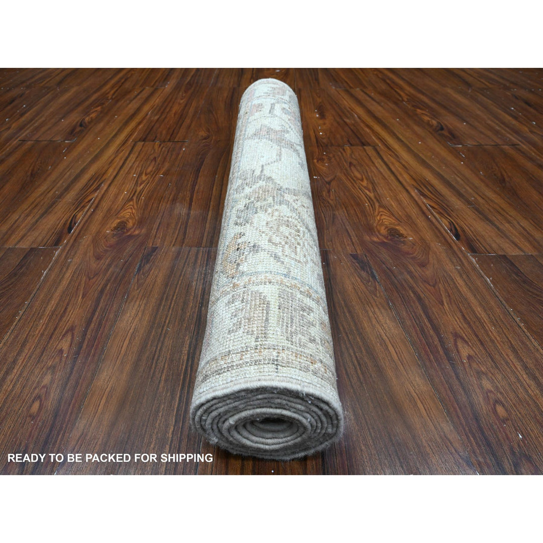 2'10" x 9'11" New Hand Knotted Ivory Wool Runner Oriental Rug - MOA10289283