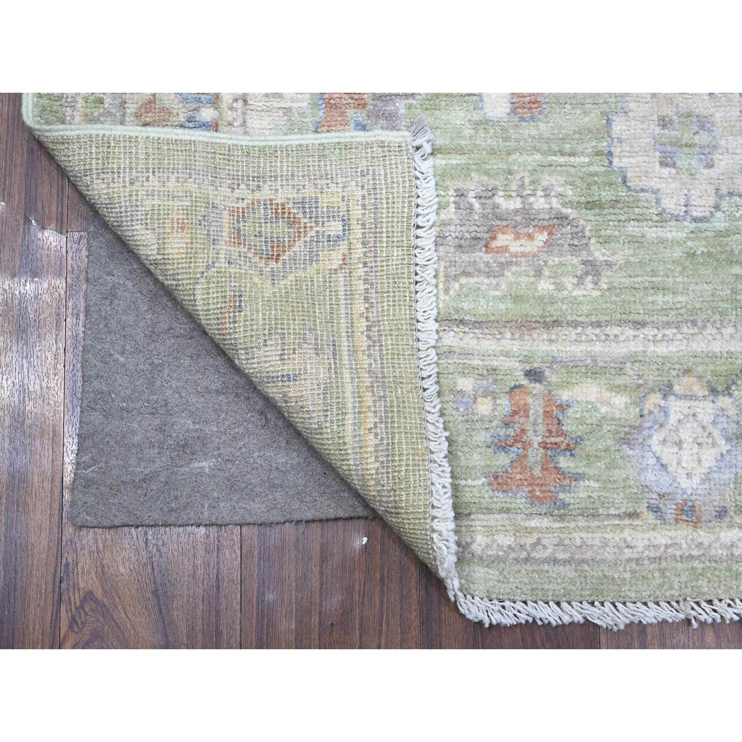 3'11" x 10'1" New Hand Knotted Green Wool Runner Oriental Rug - MOA10289289