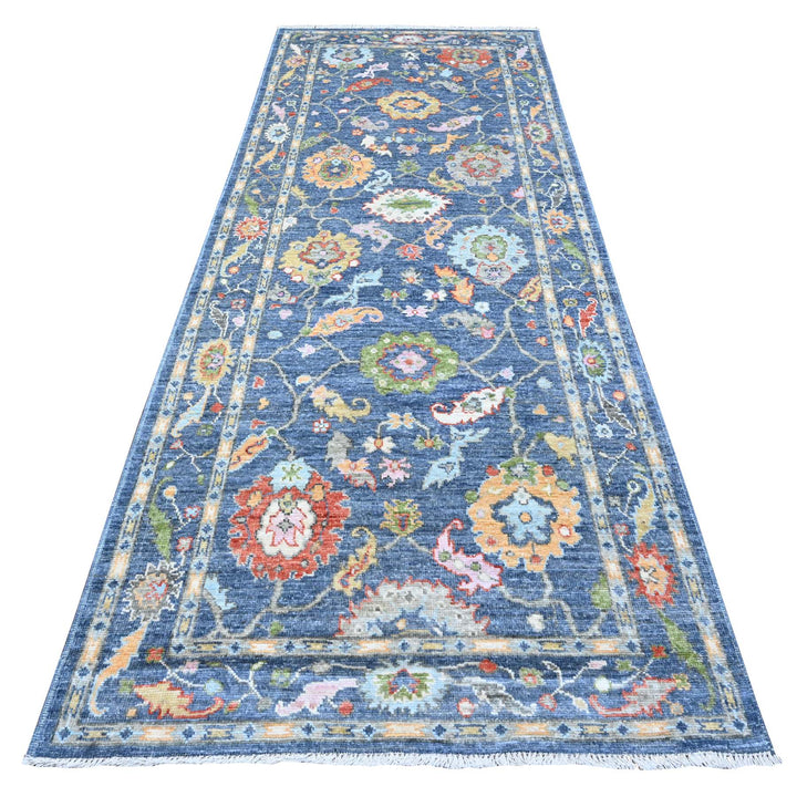 4'1" x 10'7" New Hand Knotted Blue Wool Runner Oriental Rug - MOA10289291