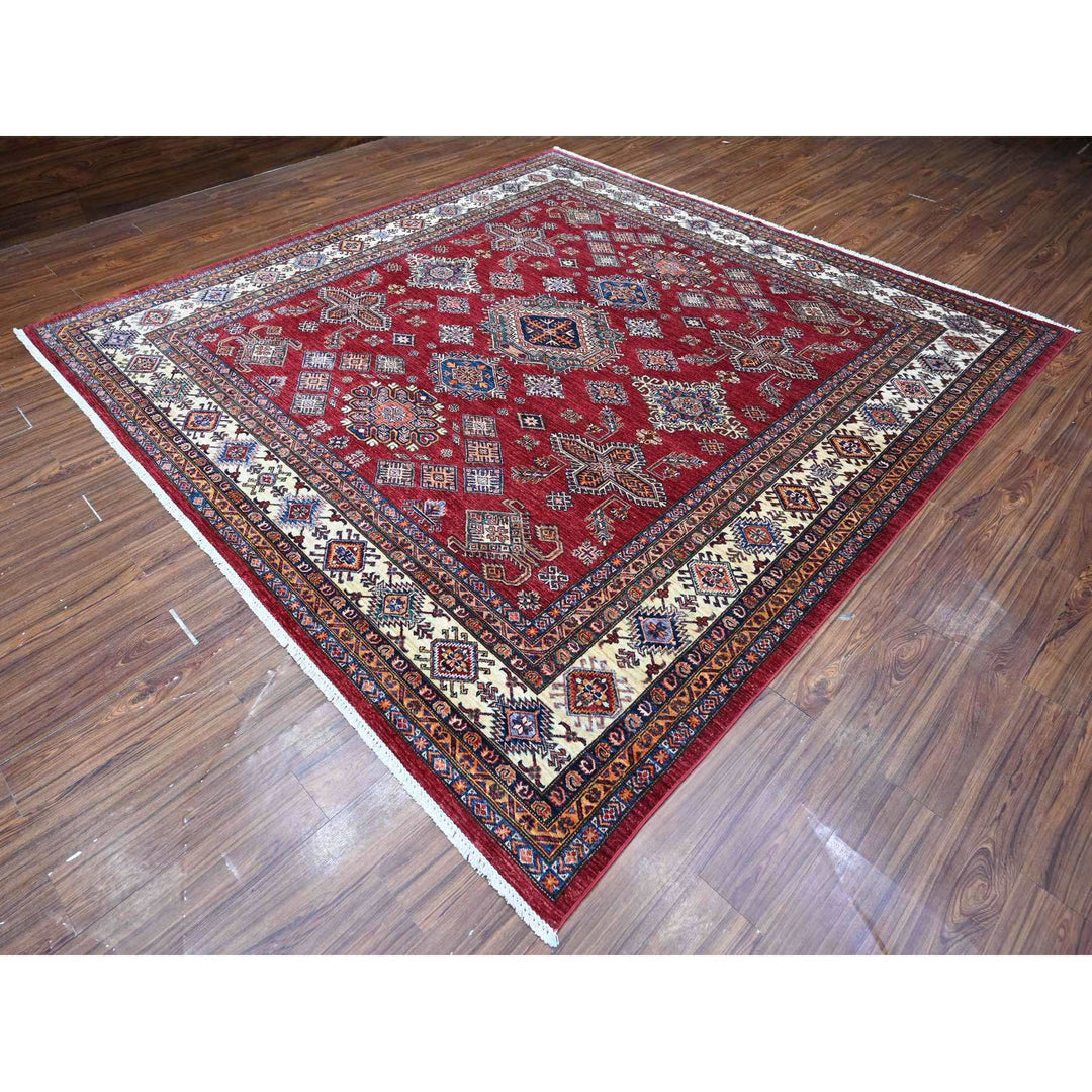 9'9" x 9'11" New Hand Knotted Red Cotton Square Oriental Rug - MOA10289296