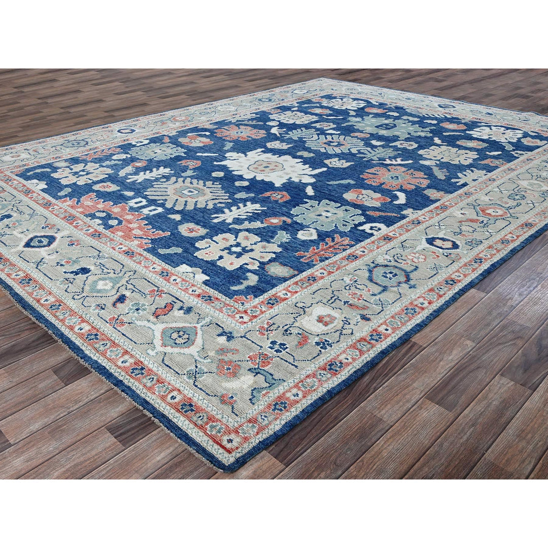 9'2" x 12'1" New Hand Knotted Blue Wool Rectangle Oriental Rug - MOA102892