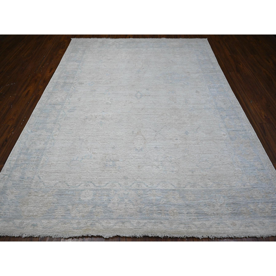 7'9" x 9'5" New Hand Knotted Grey Wool Rectangle Oriental Rug - MOA10289317