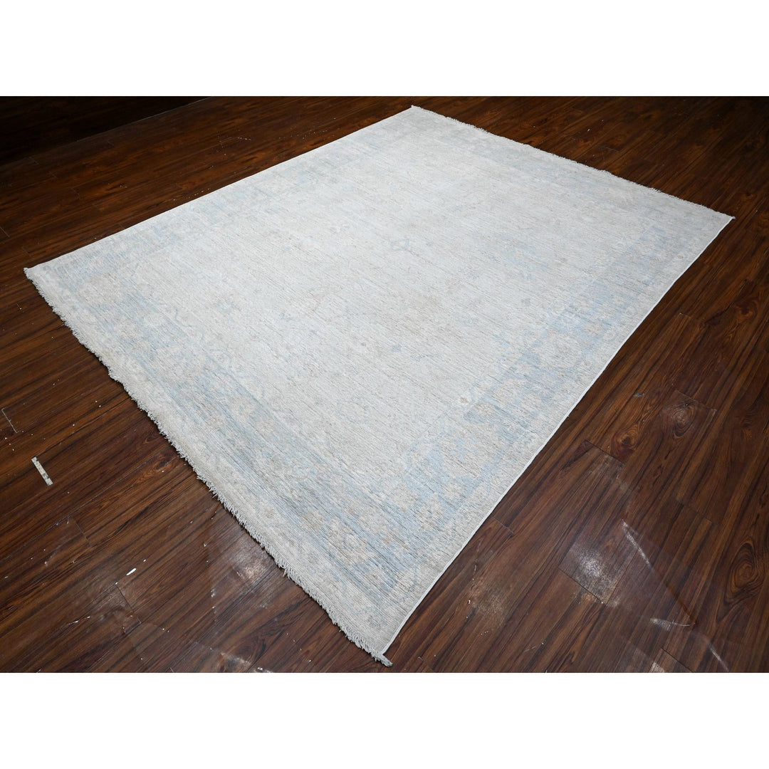 7'9" x 9'5" New Hand Knotted Grey Wool Rectangle Oriental Rug - MOA10289317