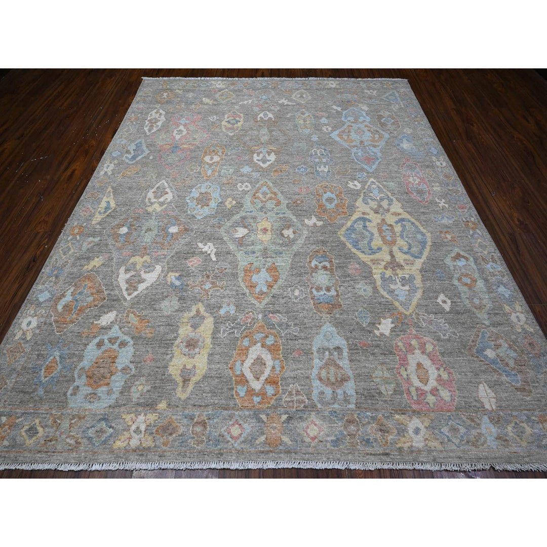 7'11" x 9'8" New Hand Knotted Grey Wool Rectangle Oriental Rug - MOA10289318