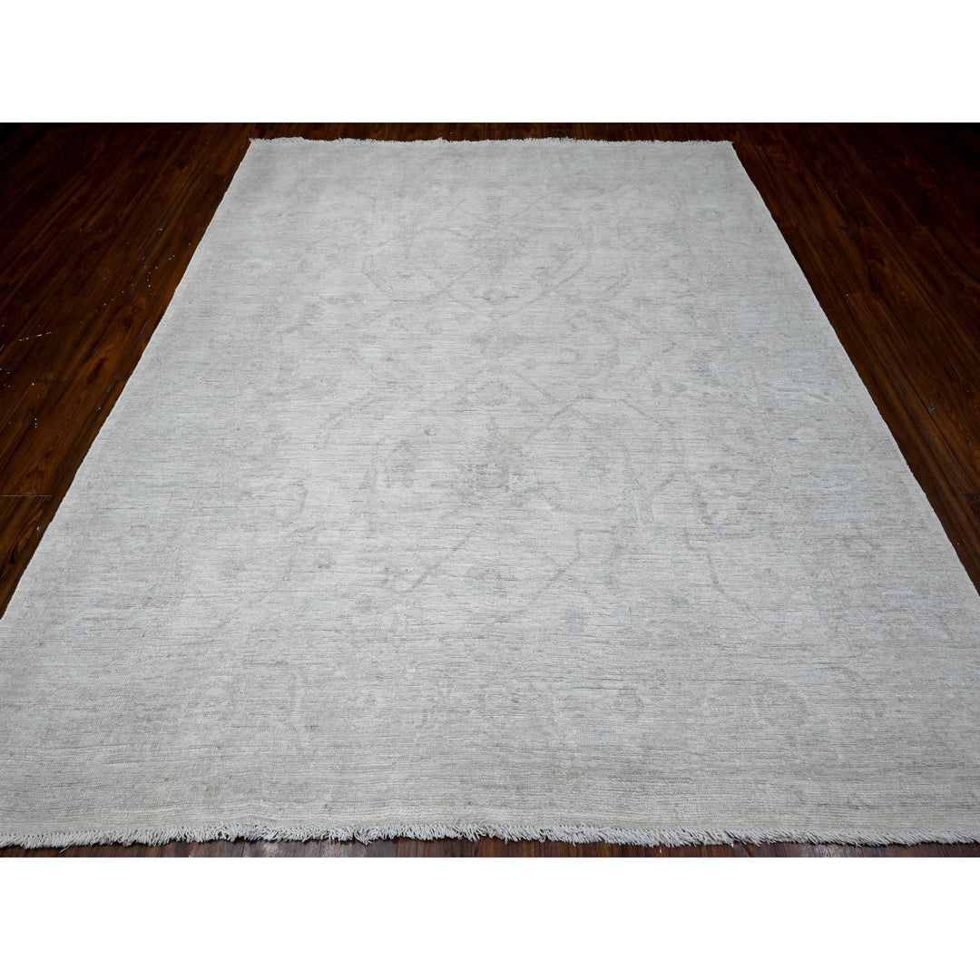 7'11" x 9'6" New Hand Knotted Ivory Wool Rectangle Oriental Rug - MOA10289320