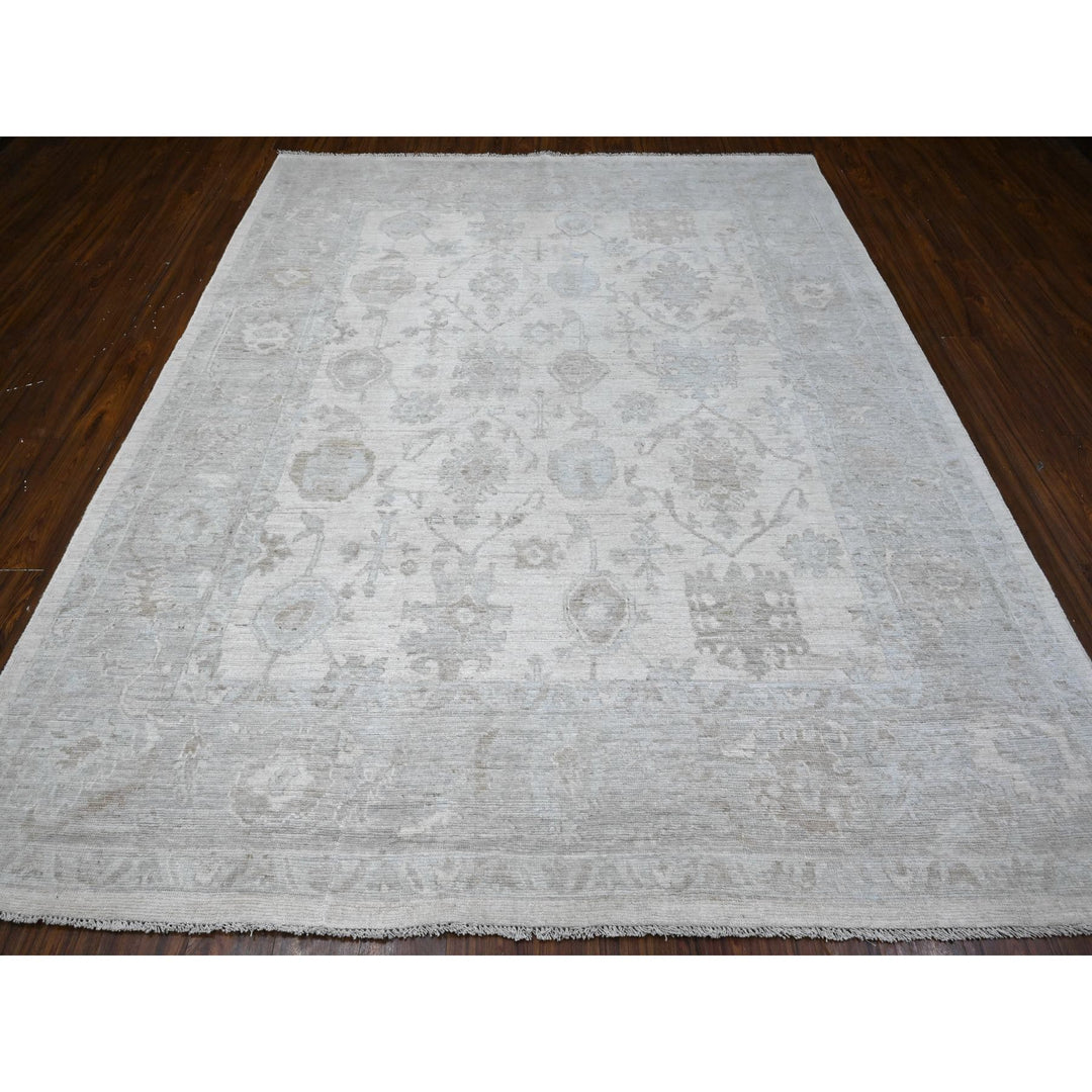 8'0" x 9'8" New Hand Knotted Ivory Wool Rectangle Oriental Rug - MOA10289331