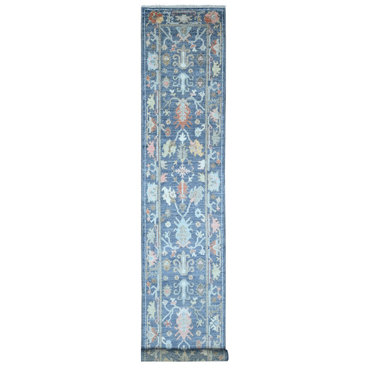 2'7" x 16'0" New Hand Knotted Blue Wool Runner Oriental Rug - MOA10289349