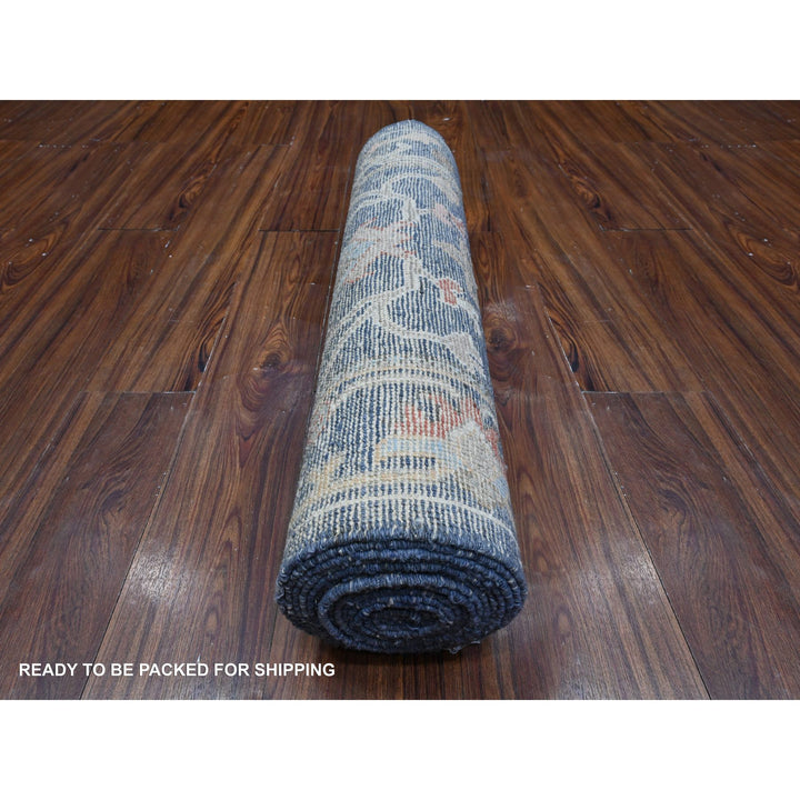 2'7" x 16'0" New Hand Knotted Blue Wool Runner Oriental Rug - MOA10289349