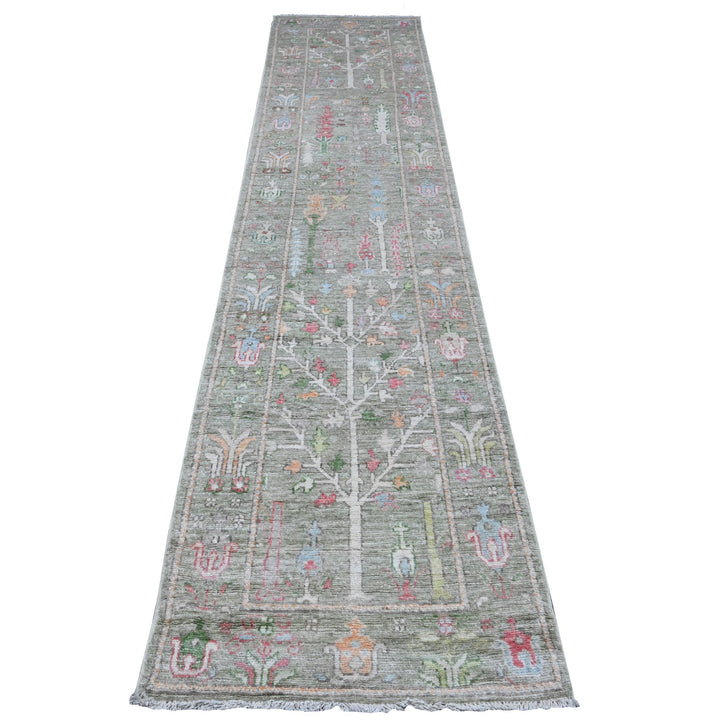 2'7" x 11'10" New Hand Knotted Green Wool Runner Oriental Rug - MOA10289350