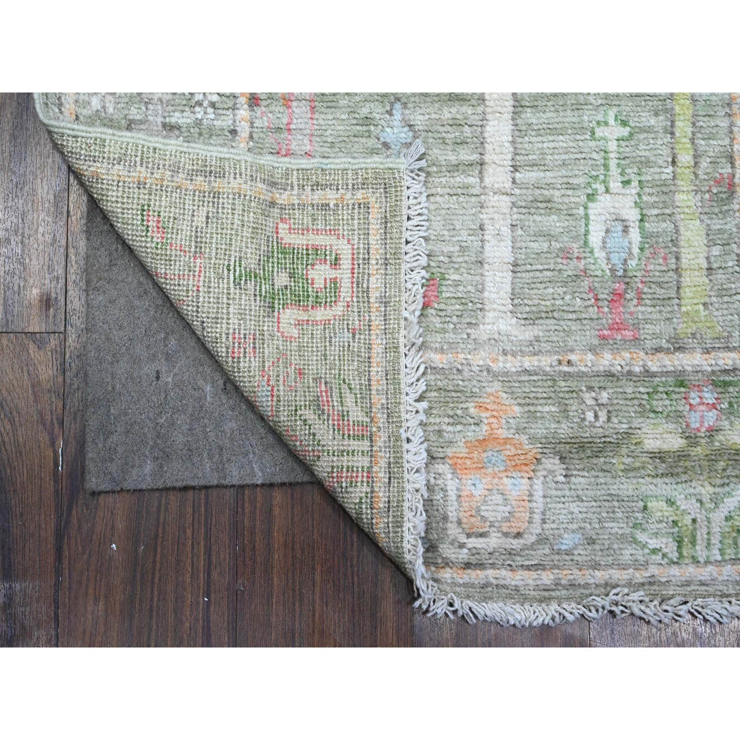 2'7" x 11'10" New Hand Knotted Green Wool Runner Oriental Rug - MOA10289350