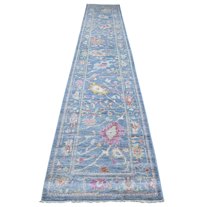 2'9" x 15'3" New Hand Knotted Blue Wool Runner Oriental Rug - MOA10289351