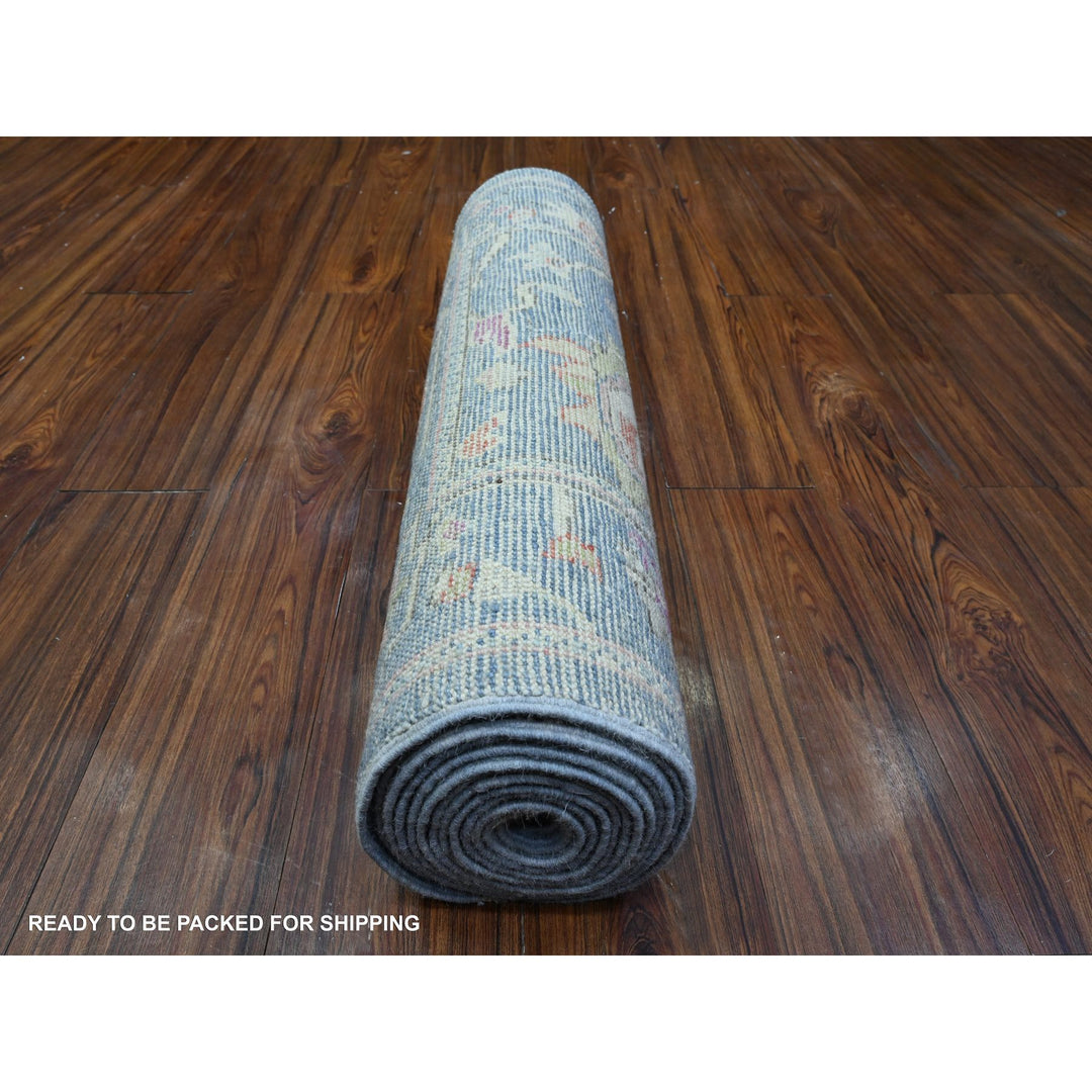 2'9" x 15'3" New Hand Knotted Blue Wool Runner Oriental Rug - MOA10289351