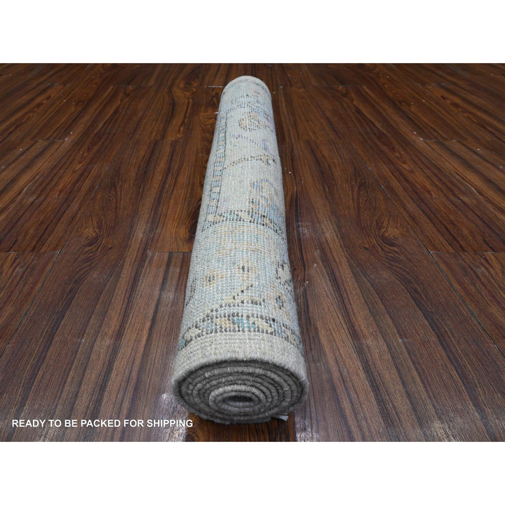 2'10" x 8'1" New Hand Knotted Grey Wool Runner Oriental Rug - MOA10289353