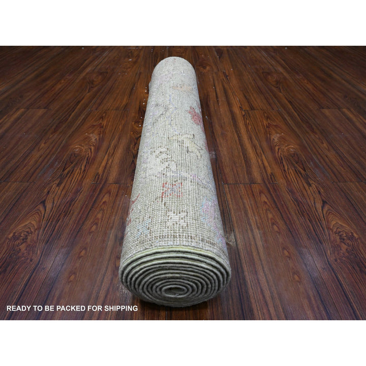 2'11" x 11'8" New Hand Knotted Green Wool Runner Oriental Rug - MOA10289357