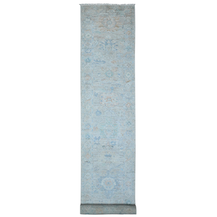 3'1" x 19'10" New Hand Knotted Grey Wool Runner Oriental Rug - MOA10289358