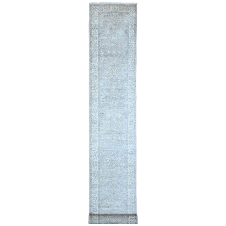 2'6" x 17'9" New Hand Knotted Grey Wool Runner Oriental Rug - MOA10289374